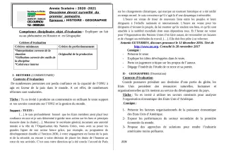 Première page de Histoire-Géographie Tle A2 — 2e devoir surveillé, 1er semestre (2020-2021) · ceg ouenou