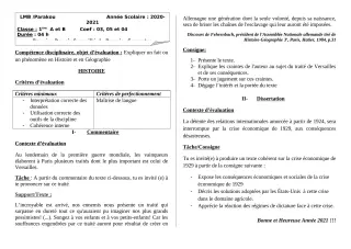 Première page de Histoire-Géographie 1ère A1, 1ère A2, 1ère B — 1er devoir surveillé, 1er semestre (2020-2021) · LMB