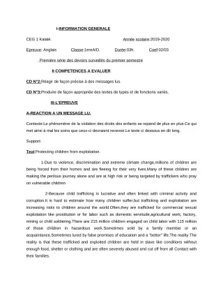 Première page de SVT 3e, 3e ML, Tle D — 1er devoir surveillé, 1er semestre (2019-2020) · CEG1 Kalalé