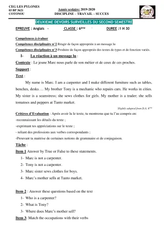 Première page de Anglais 6e, 5e, 4e, 4e ML, 3e, 3e ML, 2nde A & B, 2nde A1, 2nde A2, 2nde B, 2nde C, 2nde D, 1ère A1, 1ère A2, 1ère B, 1ère C, 1ère D, Tle A1, Tle A2, Tle B, Tle C, Tle D — 2e devoir surveillé, 2e seme