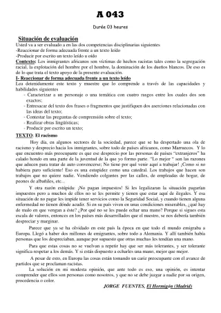 Première page de Devoir surveillé de ESPAGNOL — Tle A2 — CEG Ouinhi (2022)