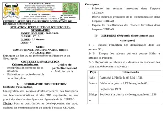 Première page de Histoire-Géographie 1ère D — 1re évaluation sommative, 2e semestre (2019-2020) · CEG GBESSOU