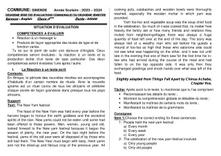 Première page de Anglais 3e — 2e évaluation sommative, 2e semestre (2023-2024) · CEG SEKERE
