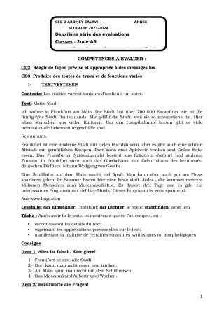 Première page de Allemand 2nde A & B — 2e évaluation sommative, 1er semestre (2023-2024) · CEG2 ABOMEY - CALAVI (CEG ZOCA)