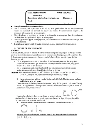 Première page de PCT Tle C — 2e évaluation sommative, 2e semestre (2022-2023) · CEG2 ABOMEY - CALAVI (CEG ZOCA)
