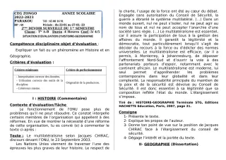 Première page de Histoire-Géographie Tle A1, Tle A2, Tle B — 2e devoir surveillé, 1er semestre (2022-2023) · CEG ZONGO