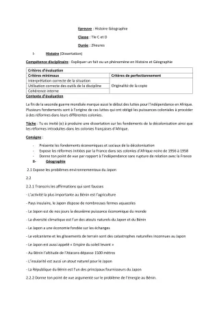 Première page de Devoir surveillé de HIST-GEO — Tle C — CEG2 ABOMEY - CALAVI (CEG ZOCA) (2021)