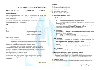 Première page de Français 6e — 2e devoir surveillé, 1er trimestre (2019-2020) · CPEG ROSAIRE