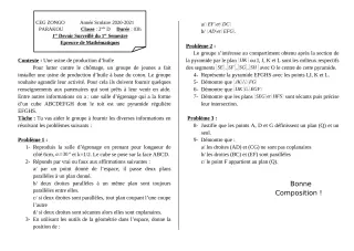 Première page de Mathématiques 2nde D — 1er devoir surveillé, 1er semestre (2020-2021) · CEG ZONGO