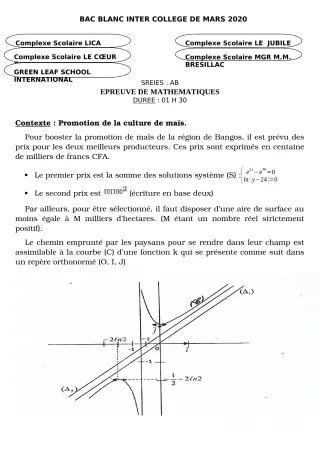 Première page de Examen Blanc de MATHS GENE — Tle A2, Tle B — CPEG LICA (2019)