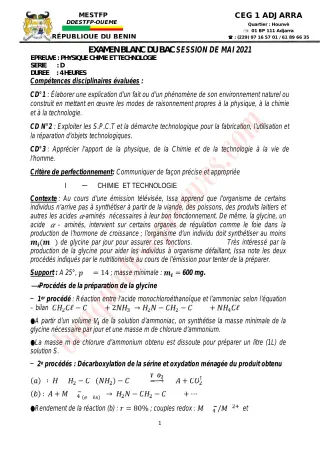Première page de BAC blanc 2021 PCT série d