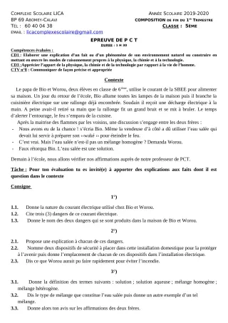Première page de PCT 5e — Composition, 1er trimestre (2019-2020) · CPEG LICA