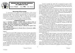 Première page de Français Tle D — 1er devoir surveillé (2017-2018) · CEG1 Covè
