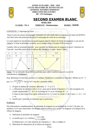 Première page de Examen Blanc de MATHS GENE — 3e — LMJFGMK (2021)