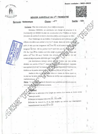 Première page de Mathématiques 4e, 4e ML — Devoir surveillé, 1er trimestre (2021-2022) · CPEG ROSAIRE