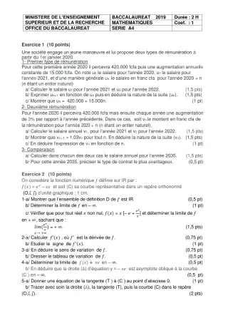Première page de Prepa sujet BAC 2024 mathématiques série a4