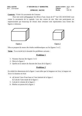 Première page de Mathématiques 6e, 5e, 4e, 4e ML, 4e ML&MC, 3e, 3e ML, 2nde A, 2nde A2, 2nde B, 2nde C, 2nde D, 1ère A, 1ère A1, 1ère A2, 1ère B, 1ère C, 1ère D, Tle A1, Tle A2, Tle B, Tle C, Tle D — 1er devoir survei