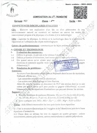 Première page de PCT 4e, 4e ML — Composition (2021-2022) · CPEG ROSAIRE