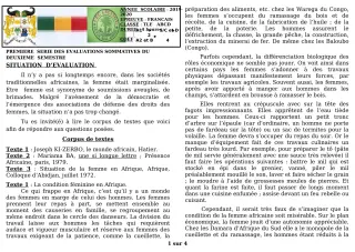 Première page de Français Tle A1, Tle A2, Tle D — 1re évaluation sommative, 2e semestre (2019-2020) · CEG GBESSOU