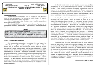 Première page de Français 1ère A, 1ère D — 1er devoir surveillé, 2e semestre (2018-2019) · CEG Tchatchou