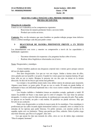 Première page de Espagnol 2nde B — 2021-2022 · CEPG La Prunelle de Dieu