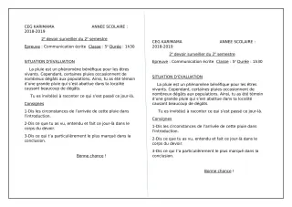 Première page de Français 5e — 2e devoir surveillé, 2e semestre (2018-2019) · CEG Karimama
