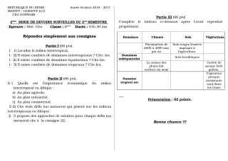 Première page de Histoire-Géographie 6e, 5e, 4e, 4e ML, 3e, 3e ML — 2e devoir surveillé, 2e semestre (2018-2019) · CEG Donwari