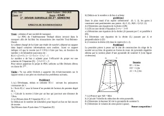 Première page de Mathématiques 3e, 3e ML — 1er devoir surveillé, 2e semestre (2018-2019) · CEG TOUI