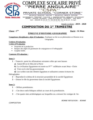 Première page de Histoire-Géographie 4e — Composition (2019-2020) · CPEG PIERRE ANGULAIRE