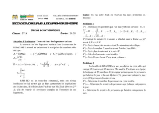 Première page de Mathématiques 2nde A2 — Devoir surveillé (2022-2023) · CEG SEKERE