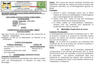 Première page de Histoire-Géographie 3e, 3e ML — 2e évaluation sommative, 1er semestre (2019-2020) · CEG GBESSOU