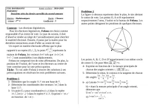Première page de Mathématiques 2nde C — 2e devoir surveillé, 2e semestre (2018-2019) · CEG Banikanni