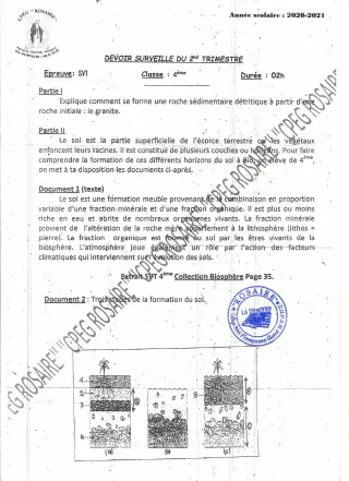 Première page de SVT 4e — Devoir surveillé (2020-2021) · CPEG ROSAIRE