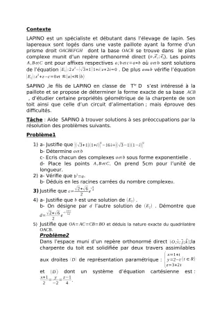 Première page de Examen Blanc de MATHS GENE — Tle D — CPEG LICA (2019)