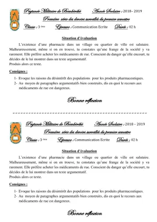 Première page de Français 3e — 1er devoir surveillé, 1er semestre (2018-2019) · PMB