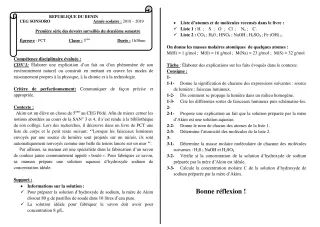 Première page de PCT 5e — 1er devoir surveillé, 2e semestre (2018-2019) · CEG SONSORO