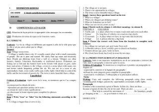 Première page de Anglais 5e — 1er devoir surveillé, 2e semestre (2020-2021) · CEG SEKERE