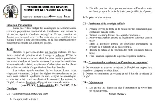 Première page de Français 6e — 3e devoir surveillé (2017-2018) · CEG1 Covè