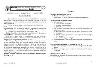 Première page de Français 5e — 2e devoir surveillé, 1er semestre (2018-2019) · CEG1 Covè