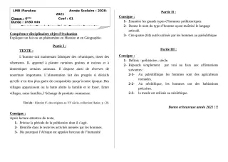 Première page de Histoire-Géographie 6e — 1er devoir surveillé, 1er semestre (2020-2021) · LMB