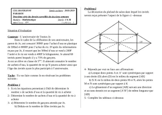 Première page de Mathématiques 5e — 2e devoir surveillé, 2e semestre (2018-2019) · CEG Banikanni