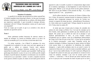 Première page de Français Tle A1, Tle A2, Tle B, Tle C, Tle D — 3e devoir surveillé (2017-2018) · CEG1 Covè