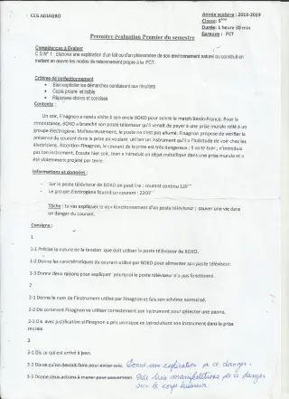 Première page de PCT 5e — 2018-2019 · ceg adjagbo
