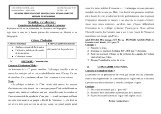 Première page de Histoire-Géographie 1ère A2, 1ère B — 2e devoir surveillé, 2e semestre (2019-2020) · CEG Banikanni