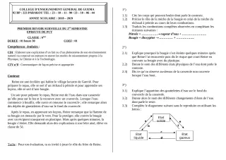 Première page de PCT 6e — 1er devoir surveillé, 2e semestre (2018-2019) · ceg guema