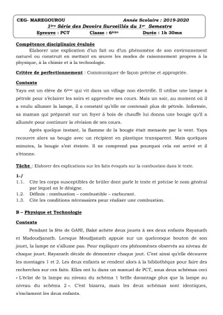 Première page de PCT 6e — 1er devoir surveillé (2019-2020) · CEG MAREGOUROU
