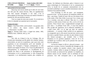 Première page de Devoir surveillé de FRANCAIS — 1ère A2, 1ère D — CPEG ENFANT PRODIGE (2022)