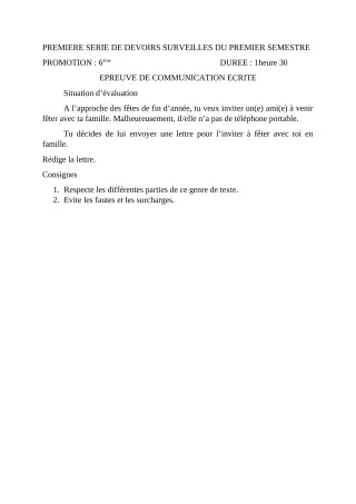 Première page de Français 6e — 1er devoir surveillé, 1er semestre (2020-2021) · CEG PAHOU