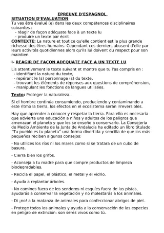 Première page de Devoir surveillé de ESPAGNOL — 3e — CEG2 ABOMEY - CALAVI (CEG ZOCA) (2021)