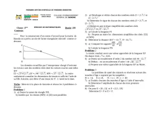 Première page de Mathématiques 3e — 1er devoir surveillé, 1er semestre (2022-2023) · CEG SEKERE